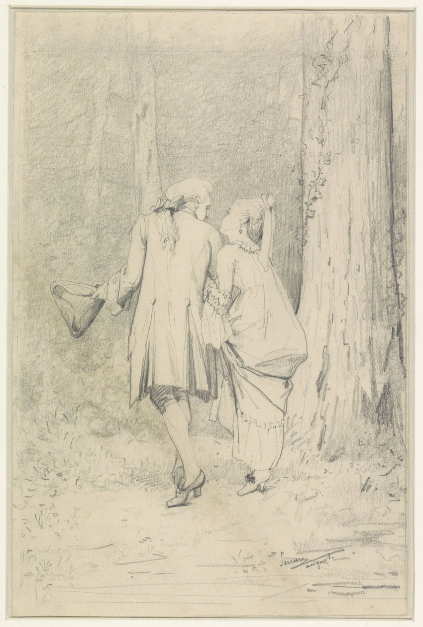 Couple marchant dans la forêt - Auguste Serrure