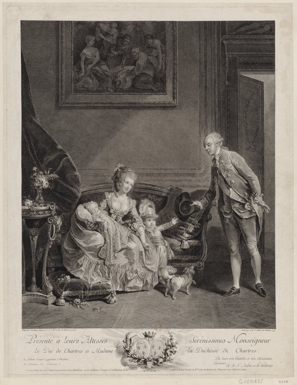 Le duc de Chartres avec sa femme et leurs deux enfants aînés - Augustin de Saint Aubin