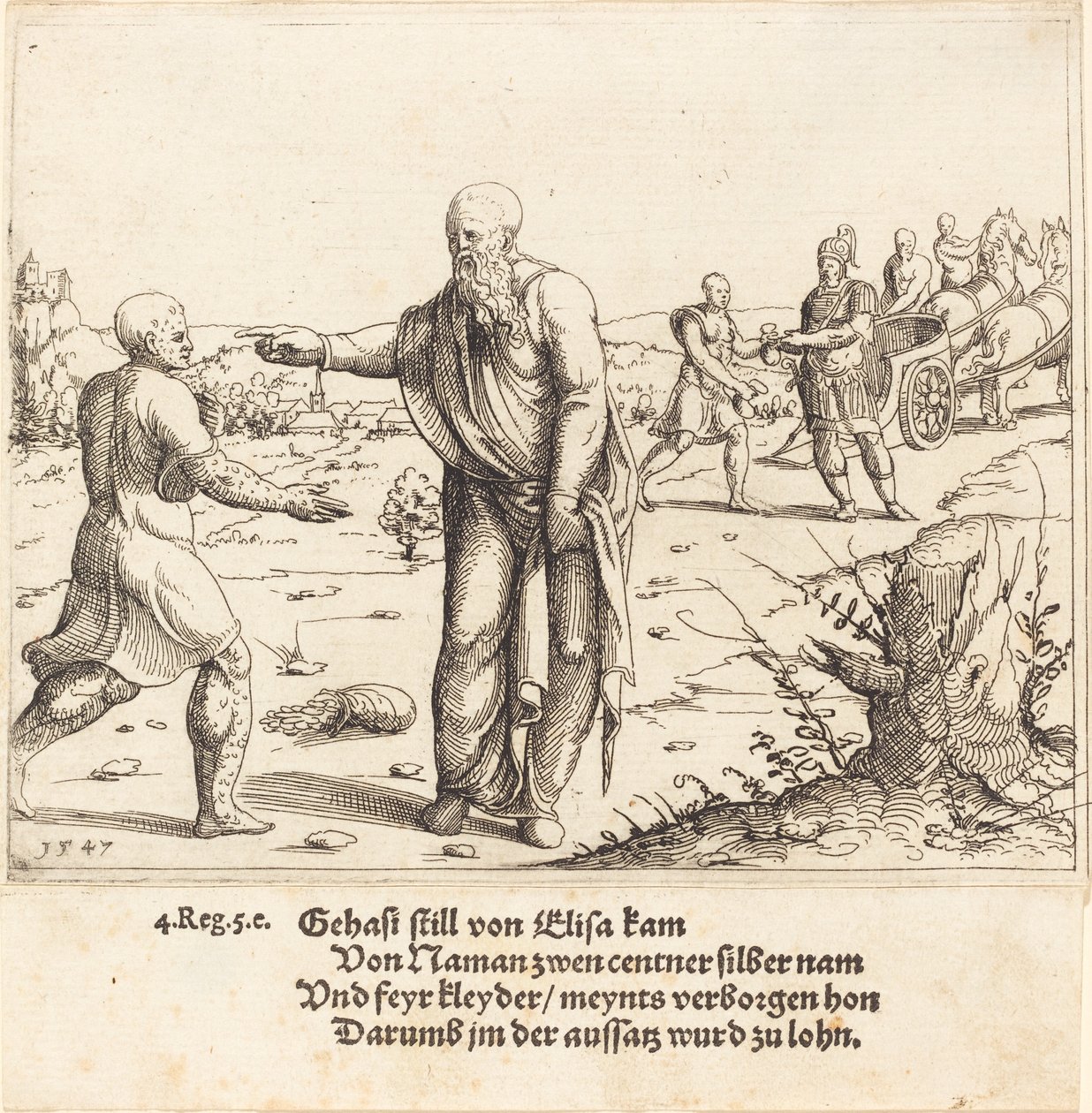 Élisée punit Guéhazi avec la lèpre de Naaman, 1547 - Augustin Hirschvogel