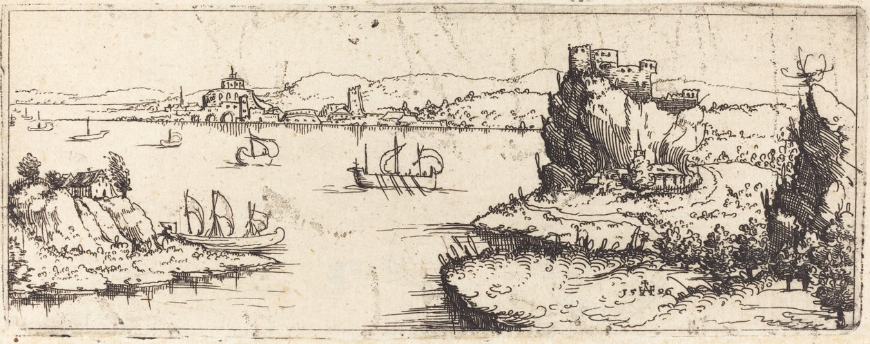 Paysage avec bateaux à voile [plaque inférieure] - Augustin Hirschvogel