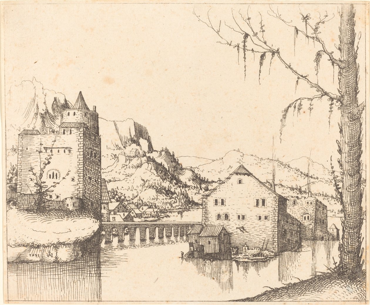 Paysage fluvial avec maisons sur l