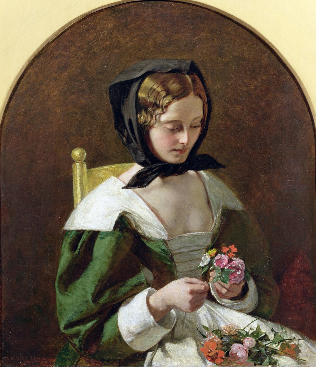 Fille faisant un bouquet de fleurs - Augustus Leopold Egg