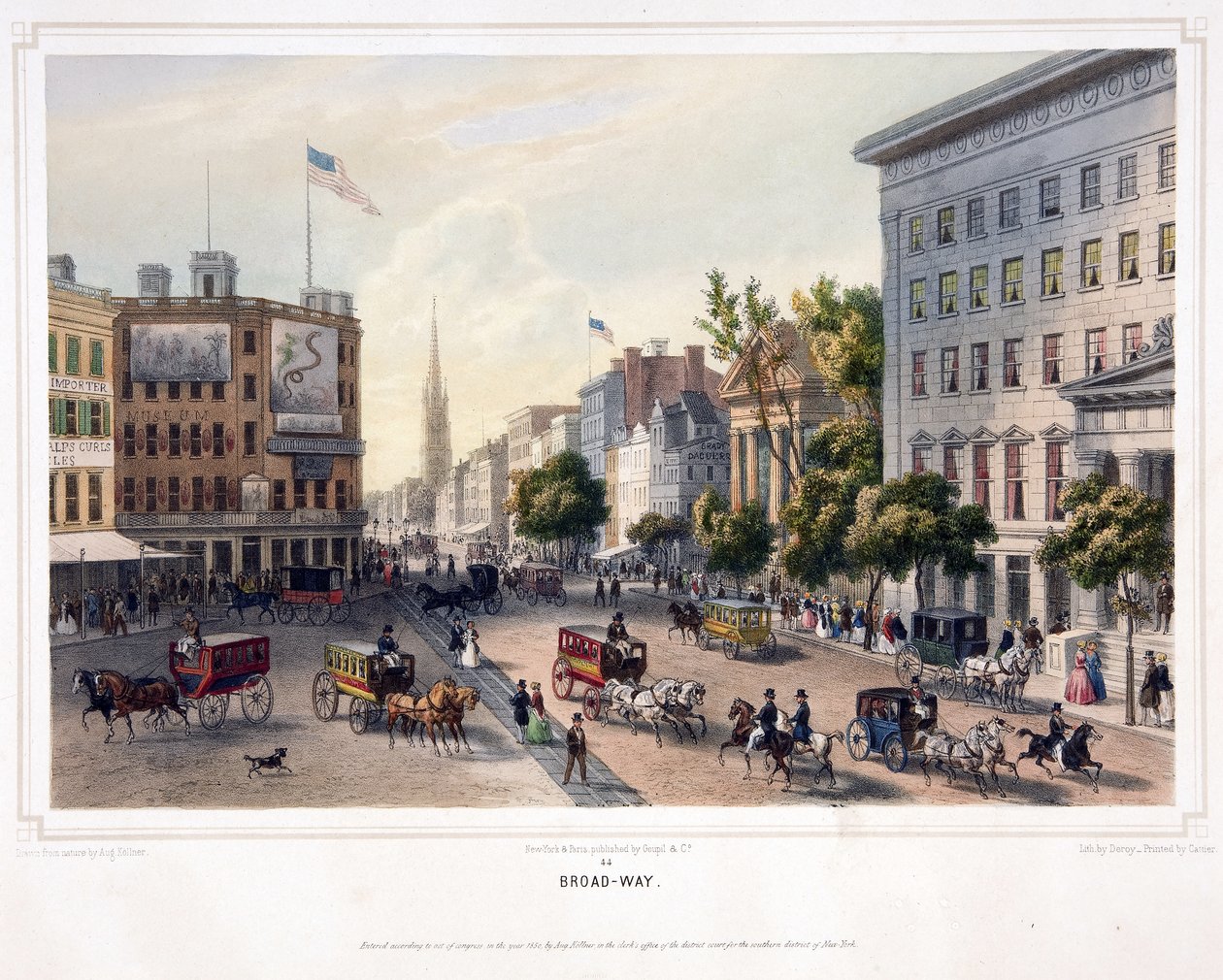 Broad-Way, pub. 1850 (lithographie en couleur) - Augustus (after) Kollner