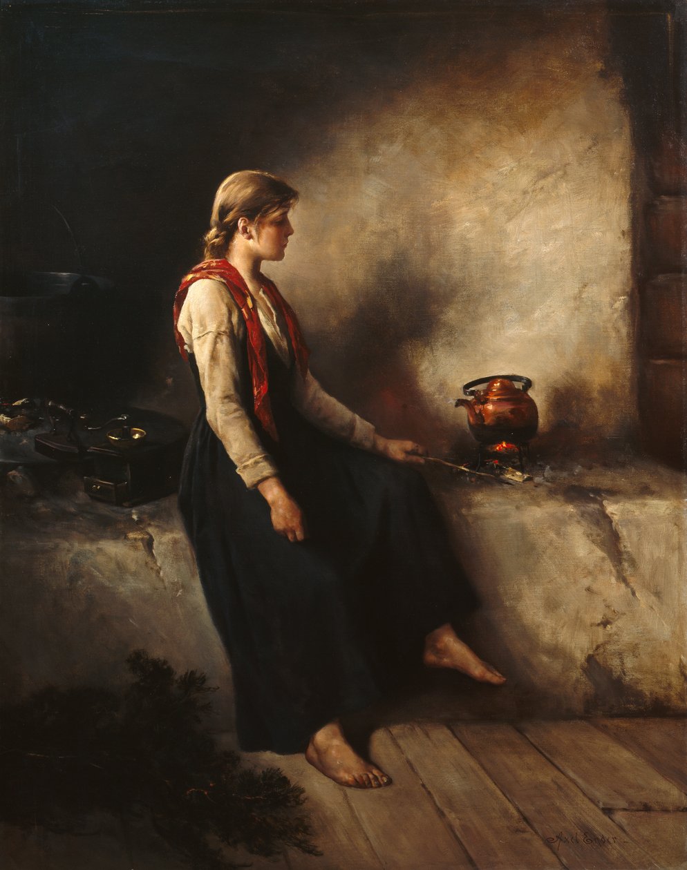 Fille près de la cheminée - Axel Hjalmar Ender