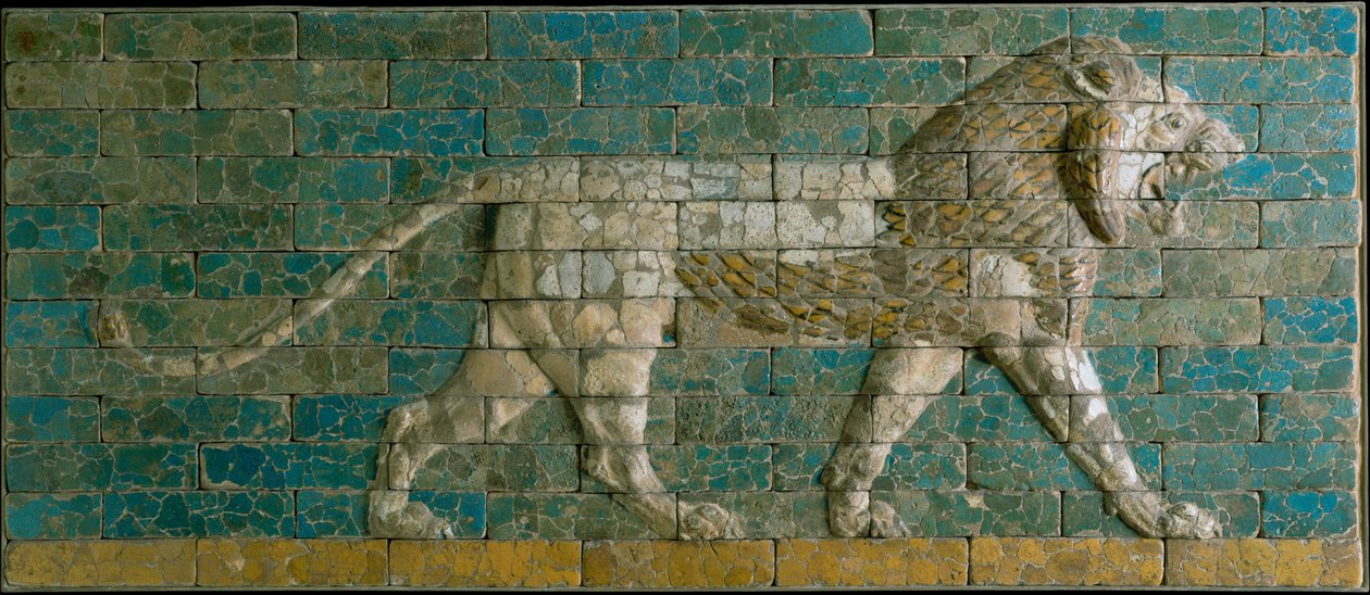 Panneau avec lion marchant, vers 600-575 av. J.-C. (céramique émaillée) - Babylonian