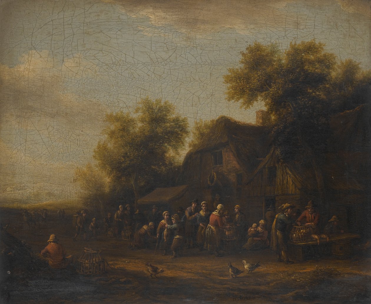 Marché de volaille devant une auberge de village - Barend Gael or Gaal