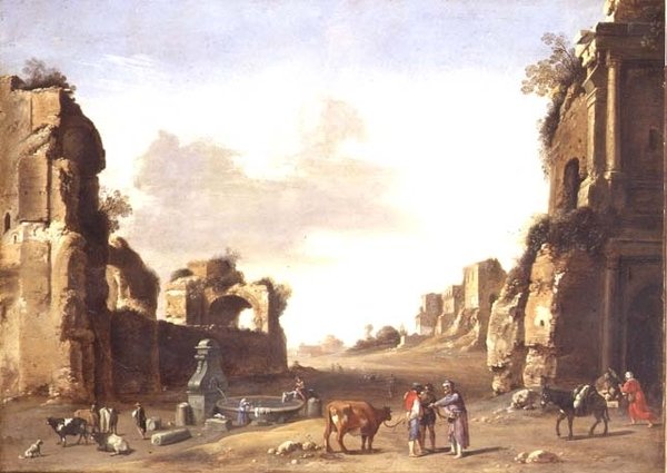 Ruines Classiques avec des Paysans Abreuvant leurs Animaux - Bartholomeus Breenbergh