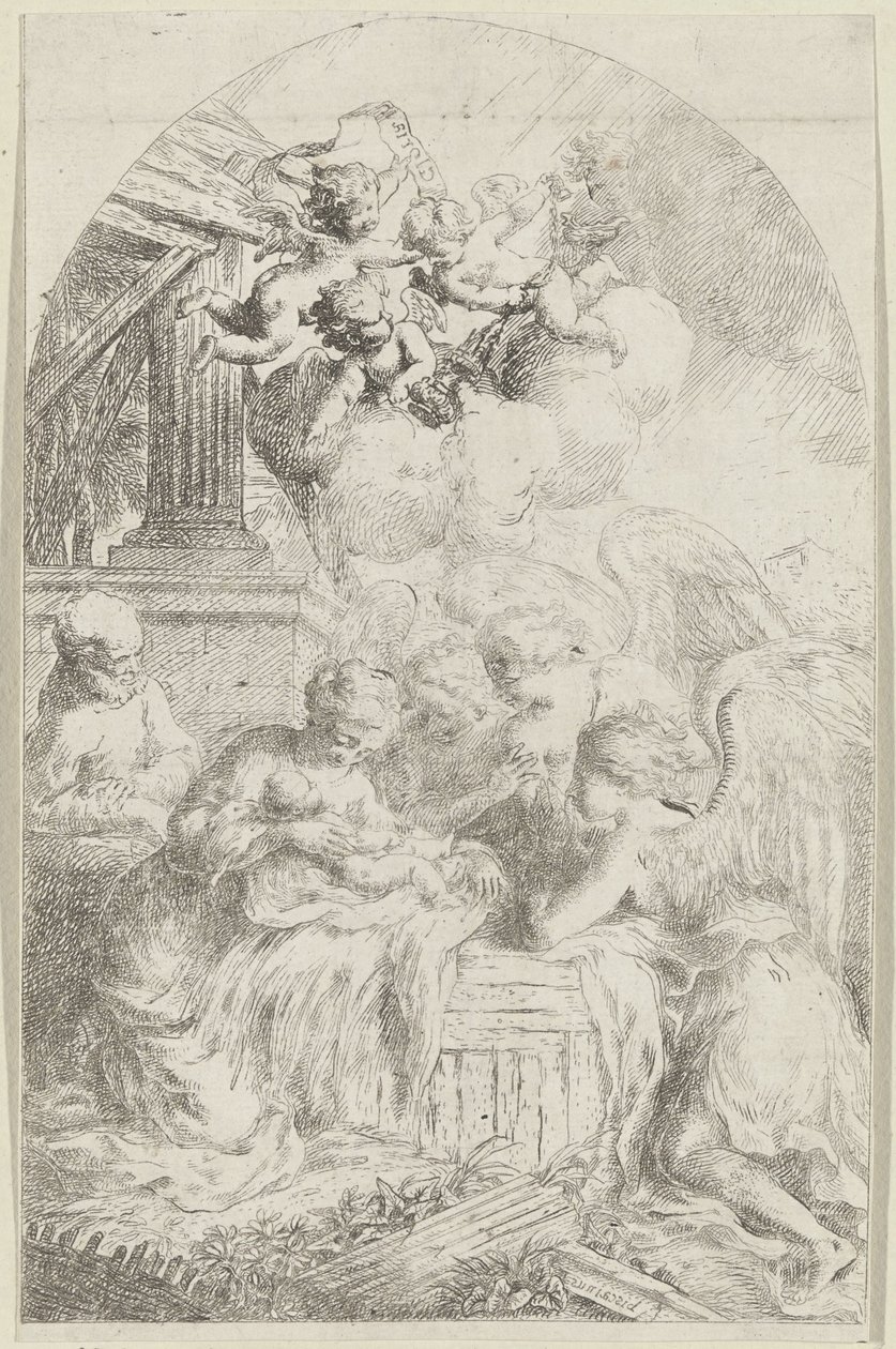 Enfant Jésus adoré par trois anges - Bartolomeo Biscaino