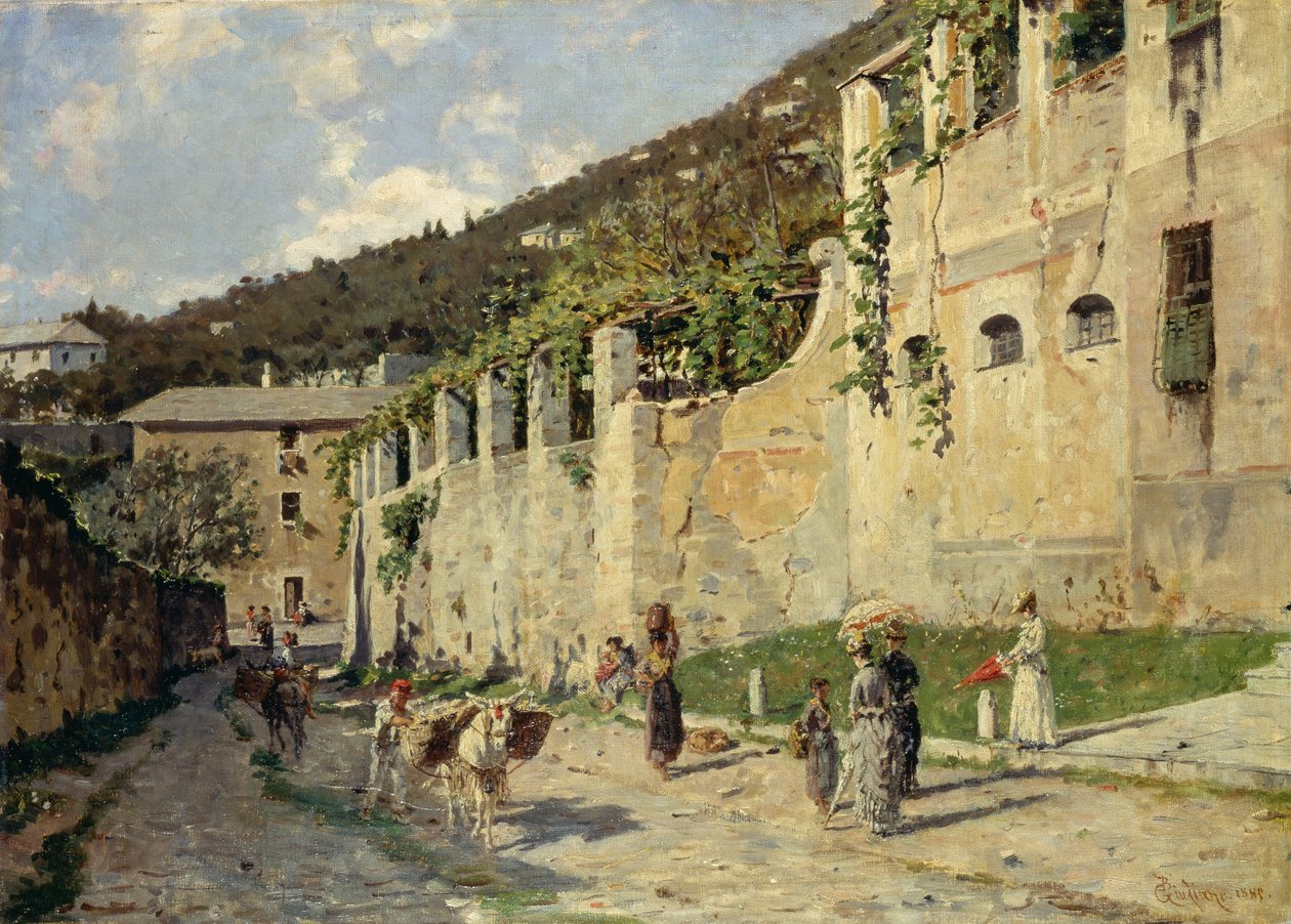 Chemin de campagne avec des gens et des ânes - Bartolomeo Giuliano