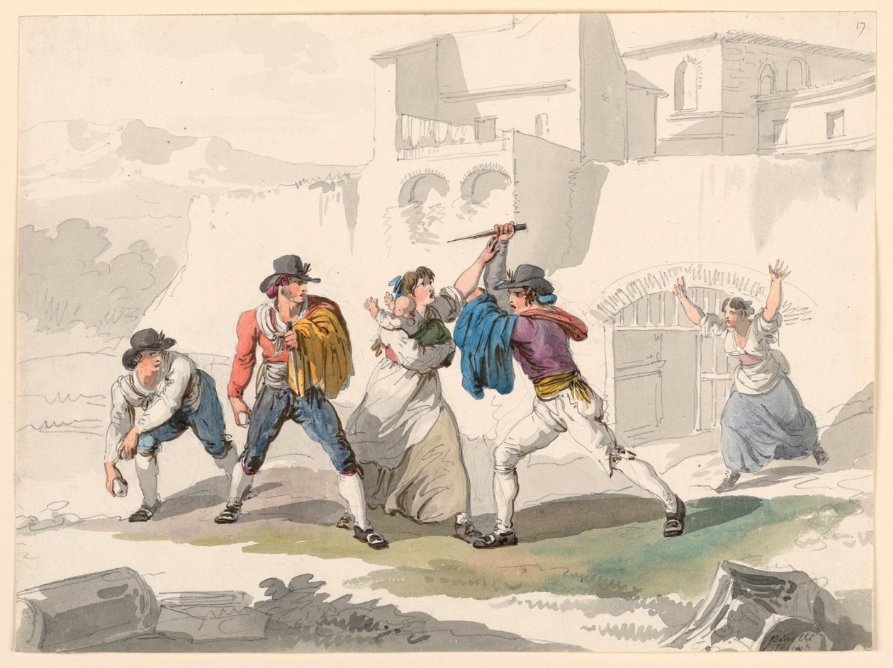 Dessin, Une dispute domestique à Tivoli, 1807-08 - Bartolomeo Pinelli