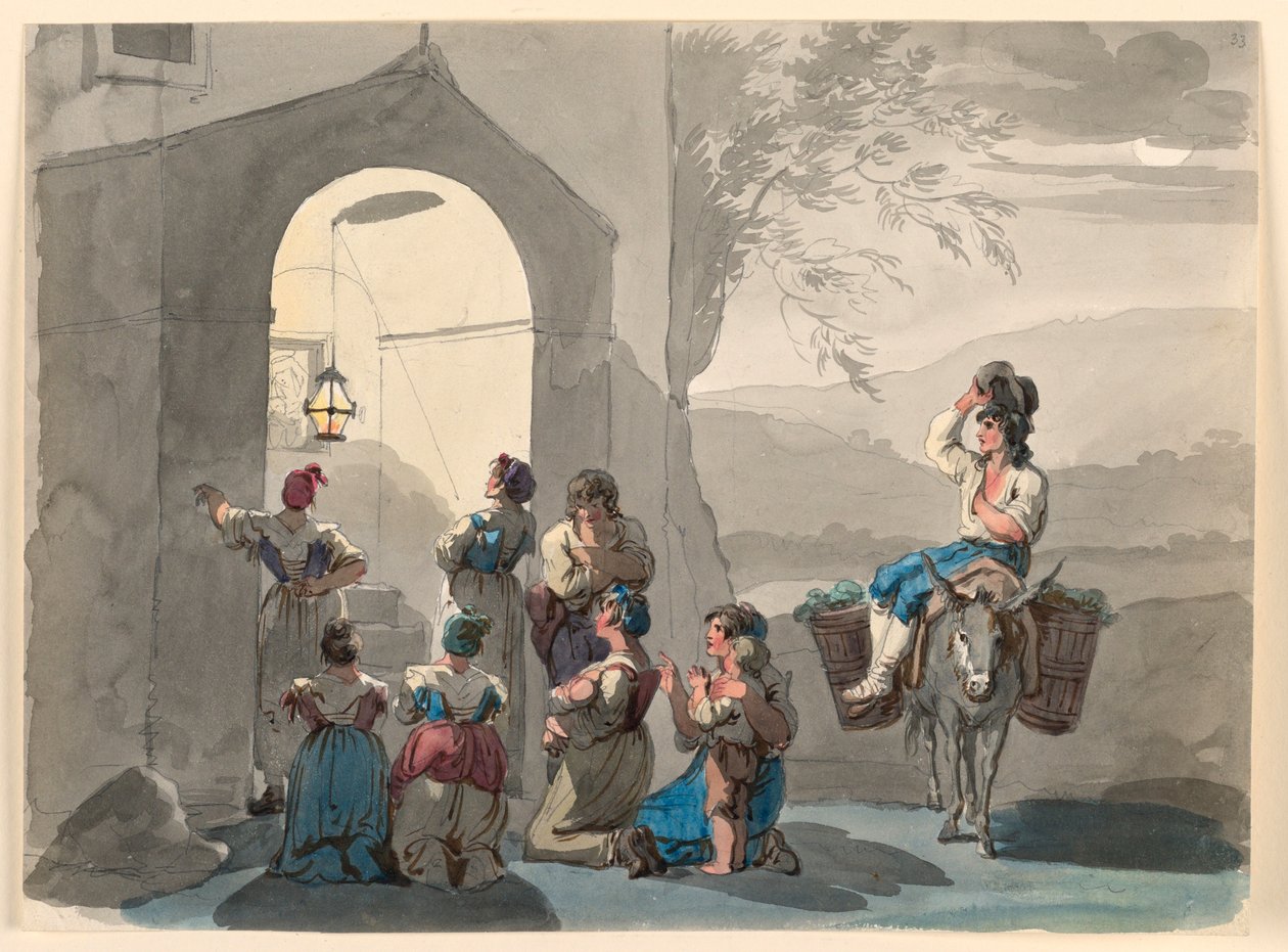 Dessin, Ave Maria à Tivoli, 1807-08 - Bartolomeo Pinelli