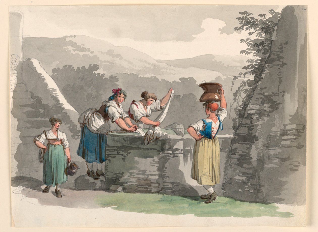 Blanchisserie dans les montagnes près de Rome - Bartolomeo Pinelli
