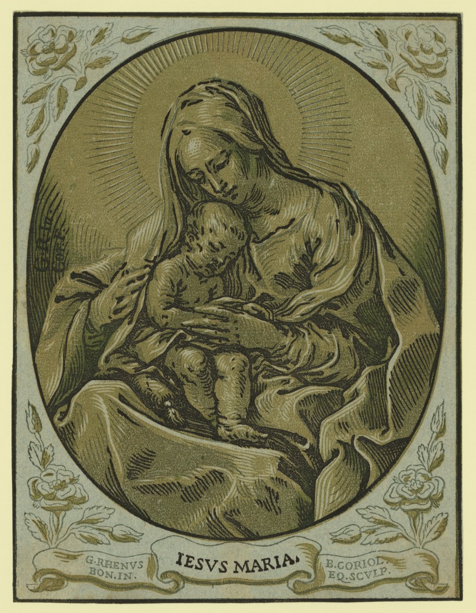 Madone et enfant, gravure en clair-obscur, par Bartolommeo Coriolano - Bartolommeo Coriolano