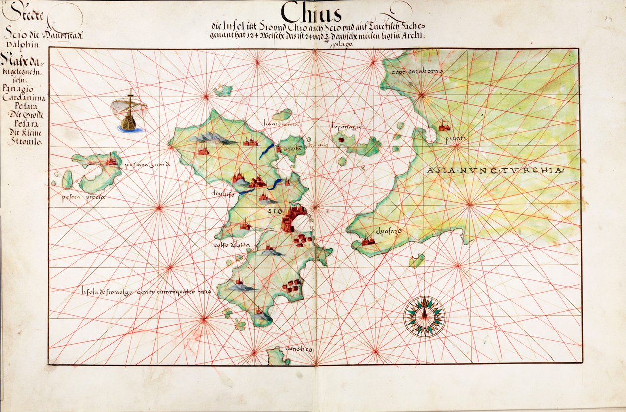 Carte de Chios (Grèce) - Battista Agnese