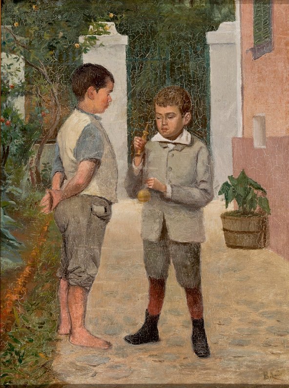Deux Garçons jouant avec un jouet Kendama - Belmiro de Almeida