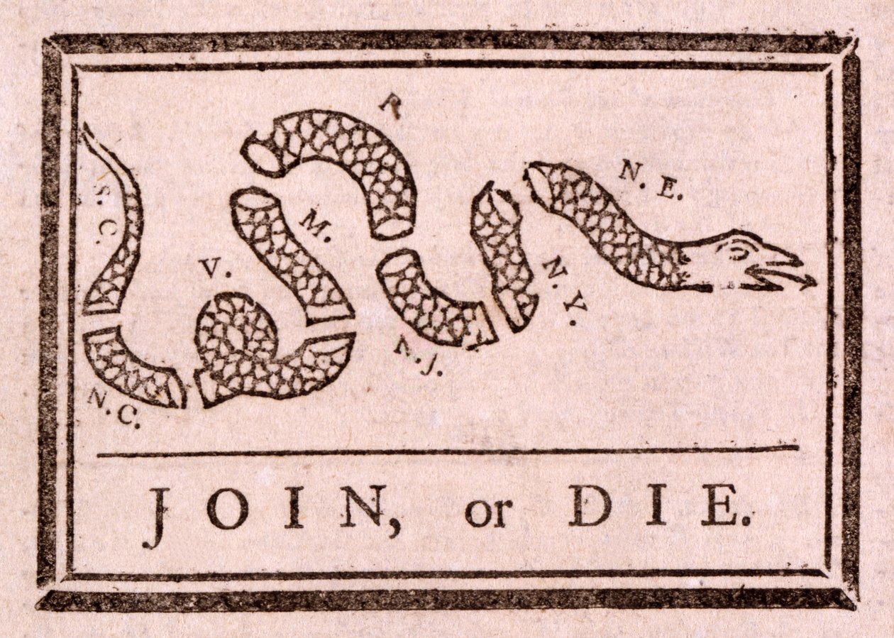 Rejoignez, ou mourez, pub. 1754 - Benjamin Franklin