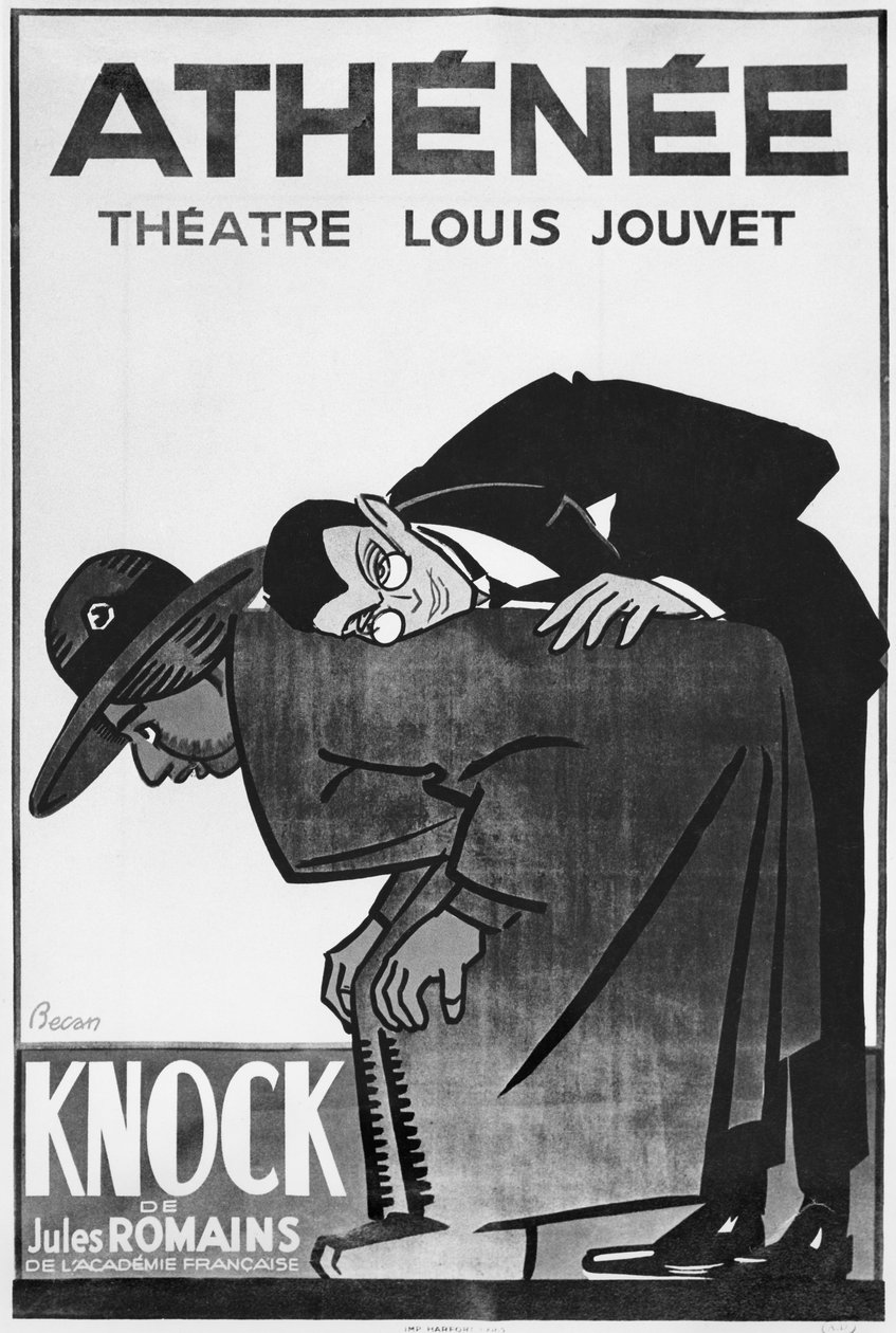 Affiche publicitaire pour une représentation de Knock ou le Triomphe de la médecine de Jules Romains au Théâtre Athénée - Bernard Becan