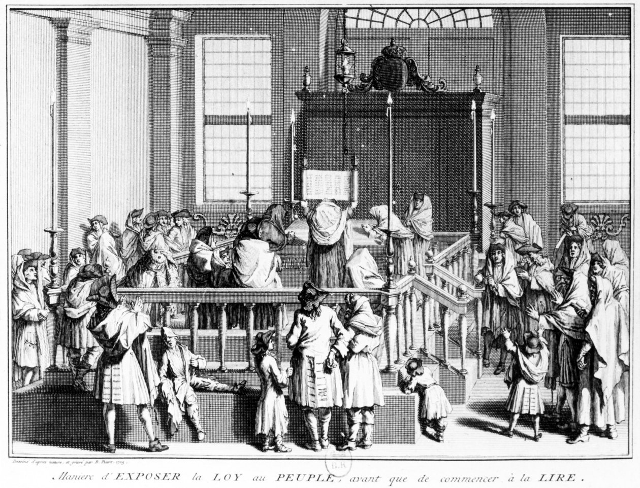 Montrant la loi au peuple dans la synagogue avant de commencer la lecture, 1725 - Bernard Picart