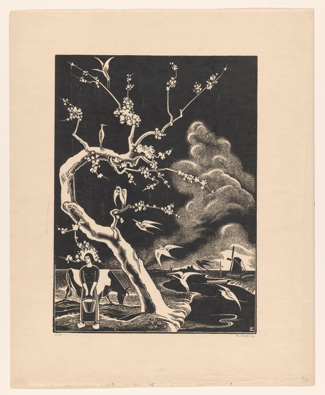 Arbre avec des hérons - Bernard Essers (signed by artist)