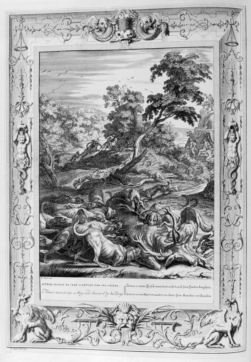 Actéon dévoré par des chiens de chasse (gravure) - Bernard Picart