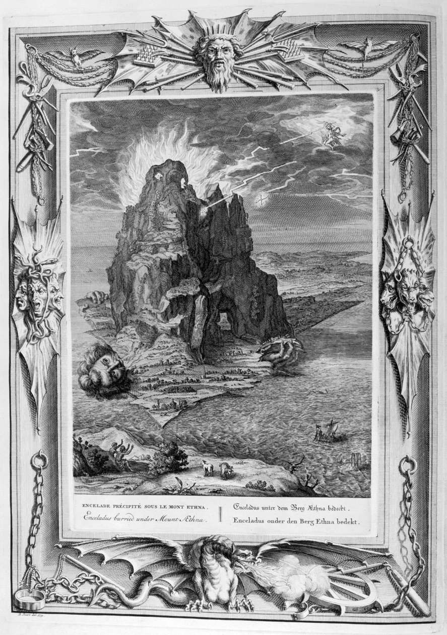 Encelade en bataille au Mont Etna (gravure) - Bernard Picart