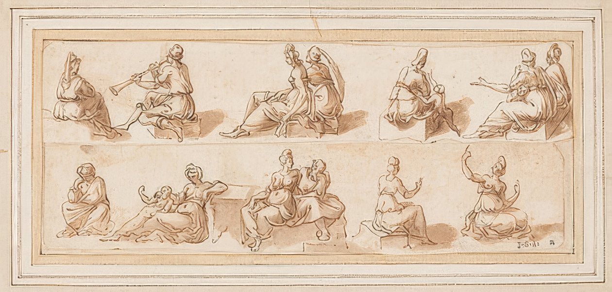 Feuille de croquis avec plusieurs figures - Bernard Salomon