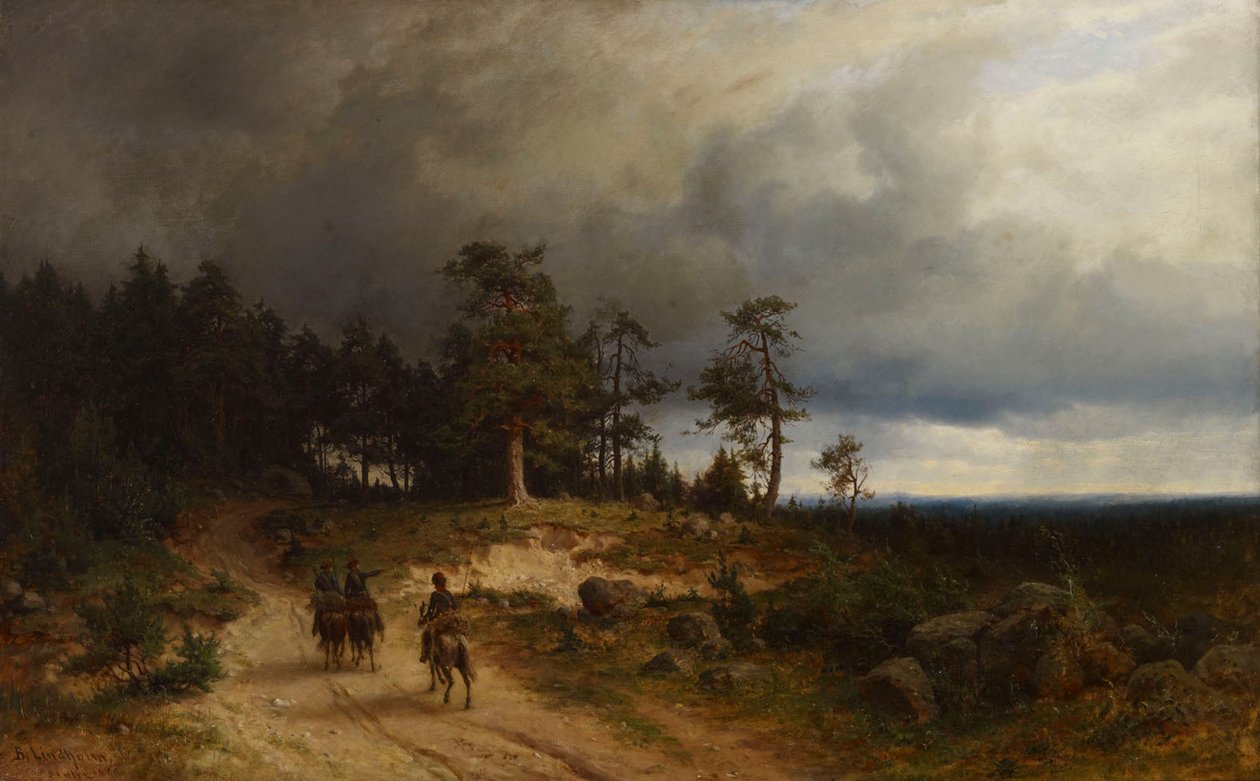 Paysage en Finlande orientale avec des cosaques montés - Berndt Lindholm