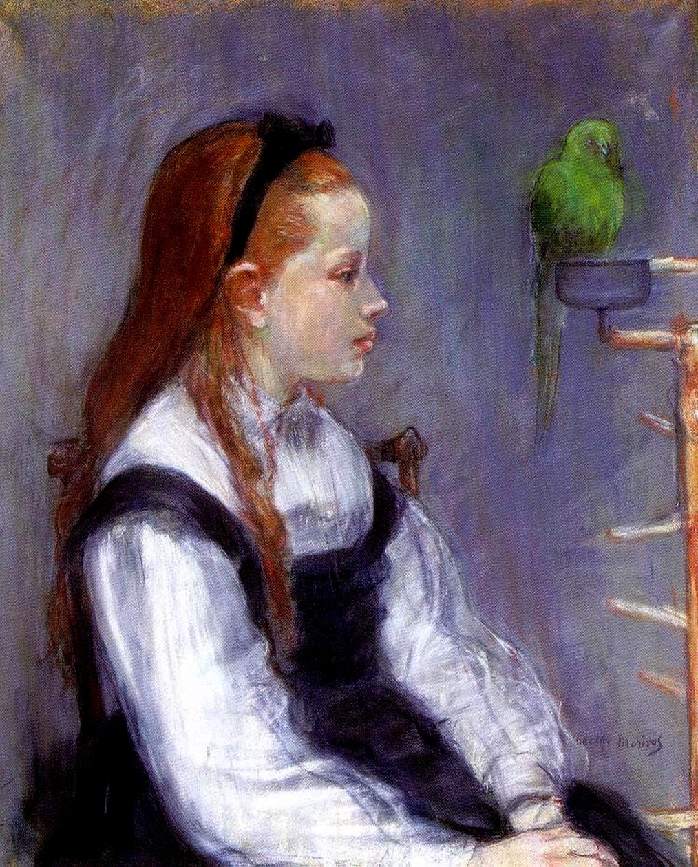 Jeune fille avec un perroquet, c.1873 - Berthe Morisot