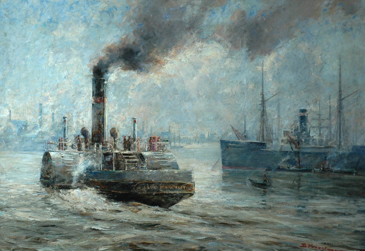 Un jour brumeux sur la rivière Rochester - Bertram Priestman