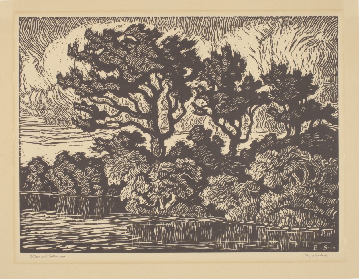 Saule et peuplier, vers 1931 (linogravure) - Birger Sandzen