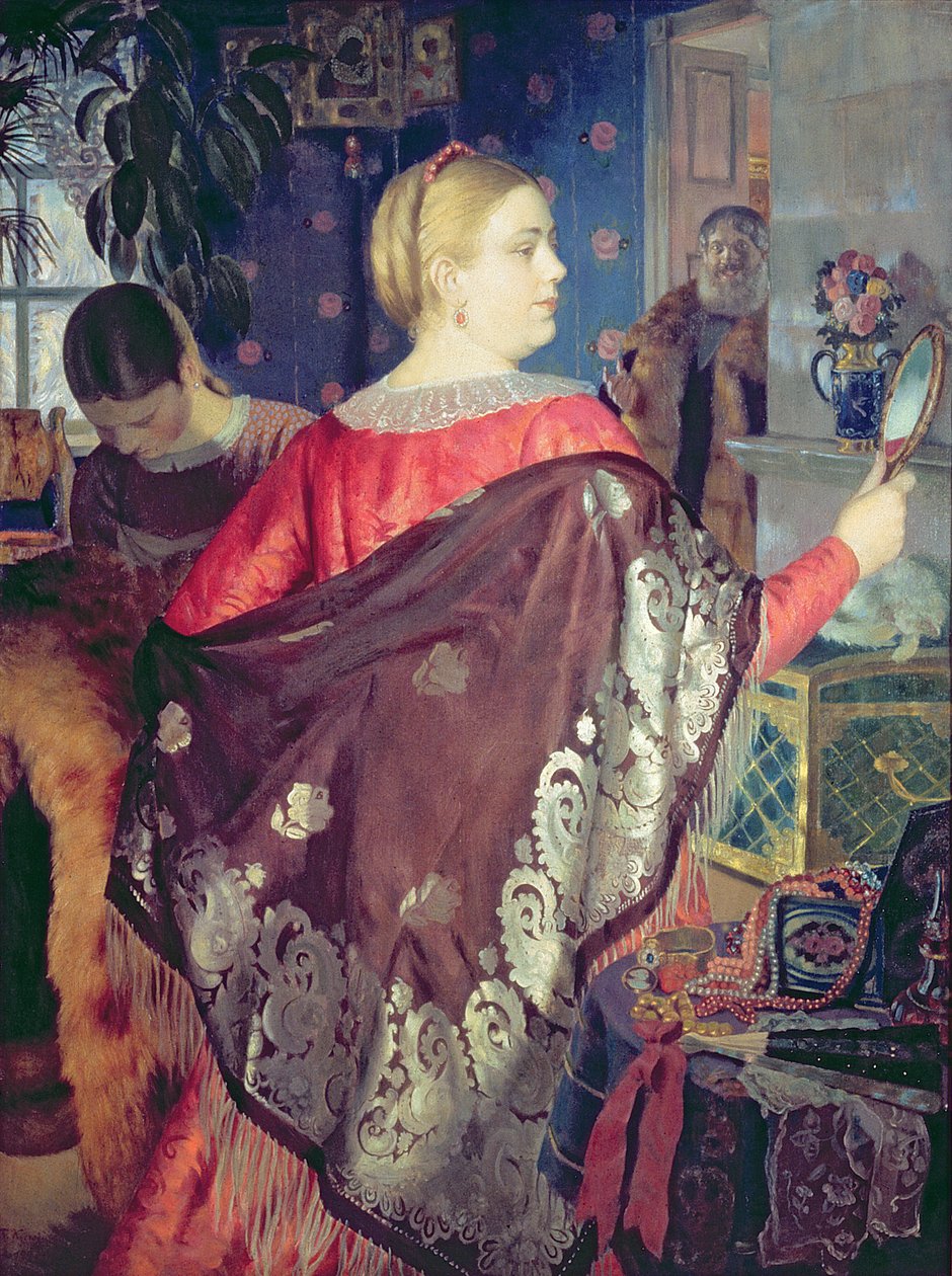 Femme de marchand avec un miroir - Boris Mikhailovich Kustodiev