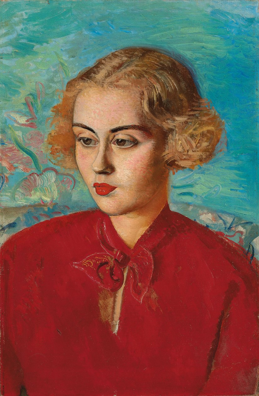 Femme en Rouge - Boris Dmitrievich Grigoriev