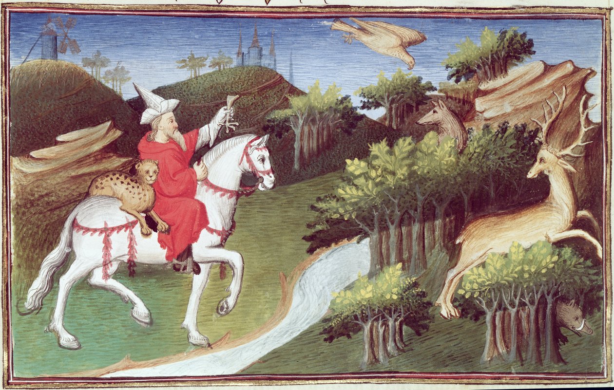 Ms Fr 2810 f.31v, Le Grand Khan lâche son aigle contre une biche, du 