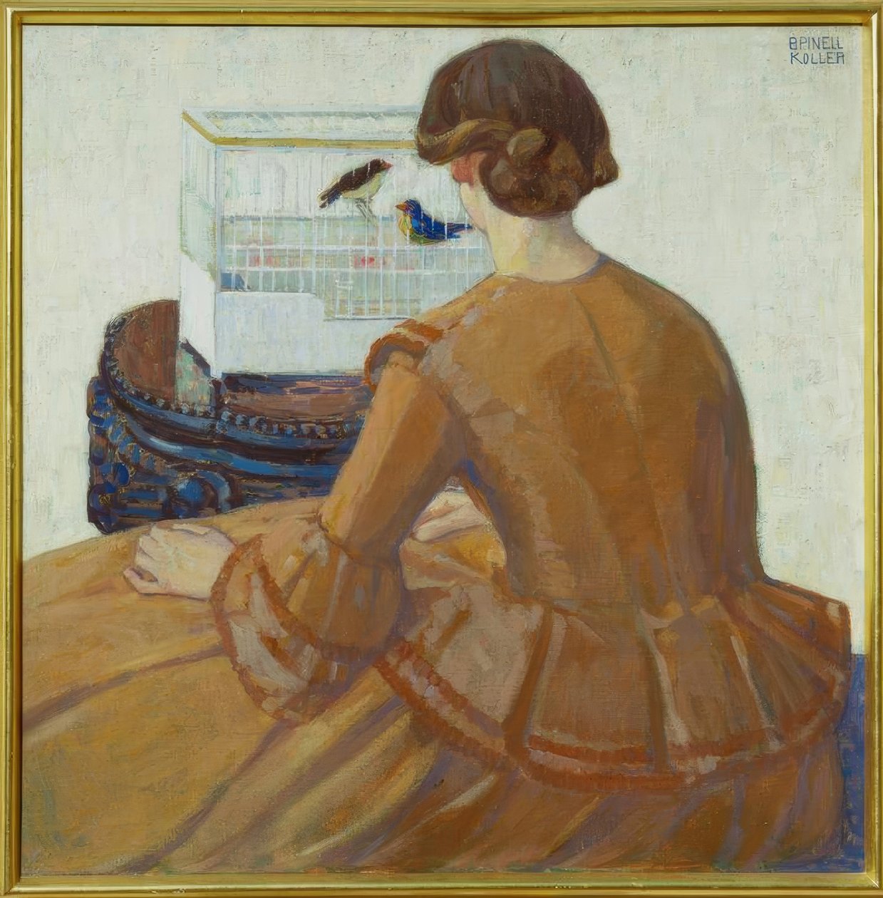Jeune femme devant une cage à oiseaux - Bronica Koller Pinell