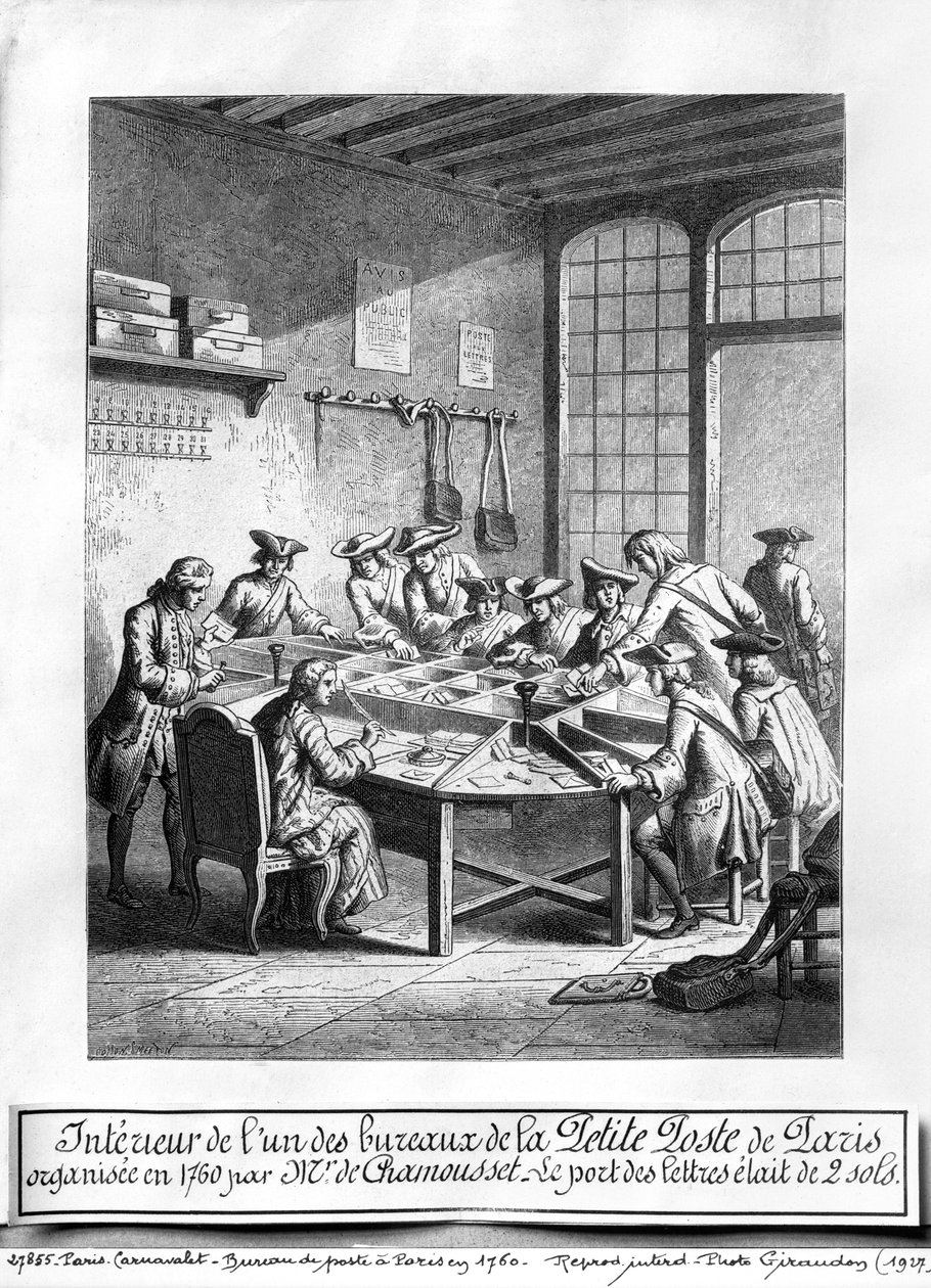 Intérieur du petit bureau de poste à Paris en 1760 - Burn Smeeton
