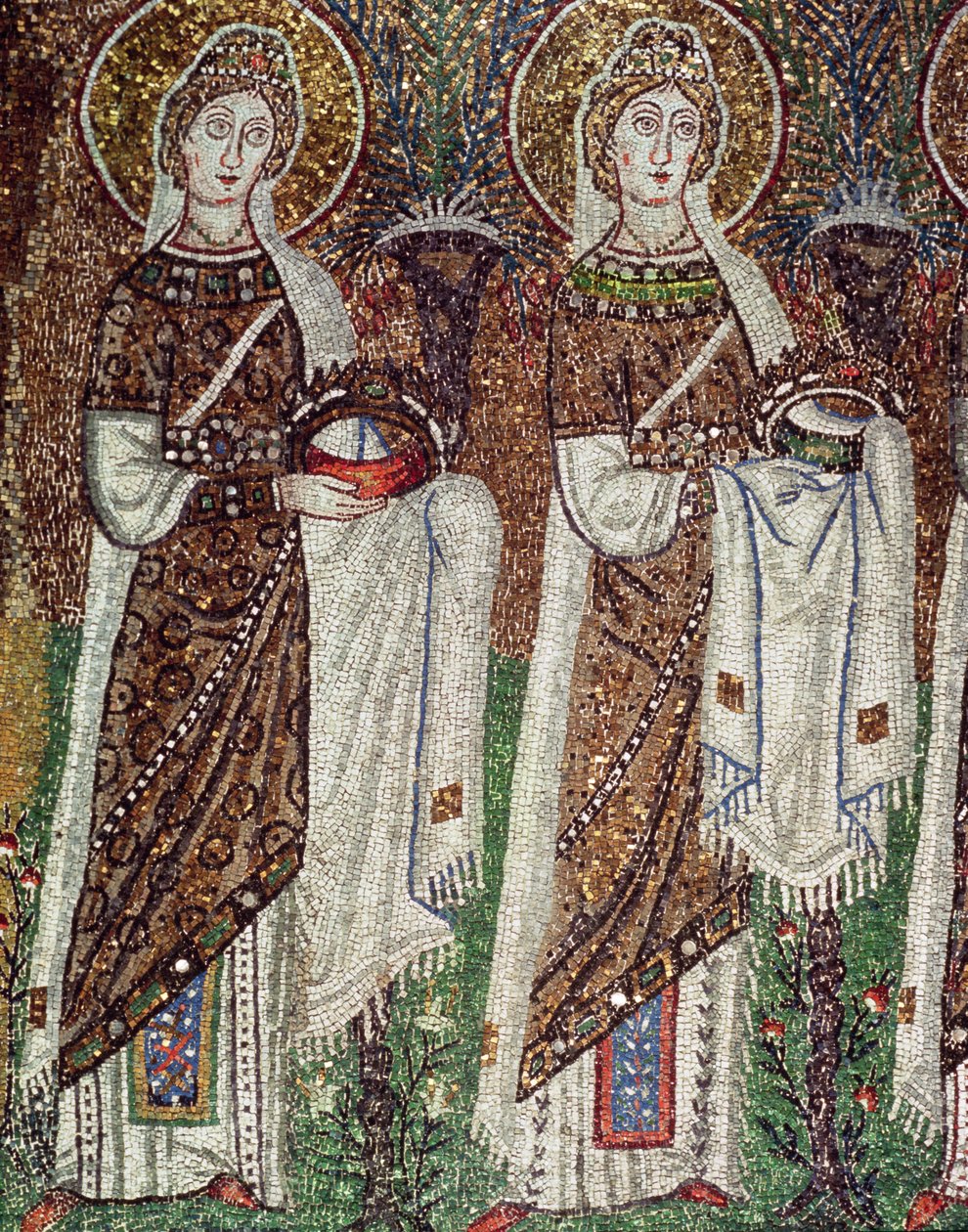 Procession des vierges martyres, 527-99 (mosaïque) (détail) - Byzantine School