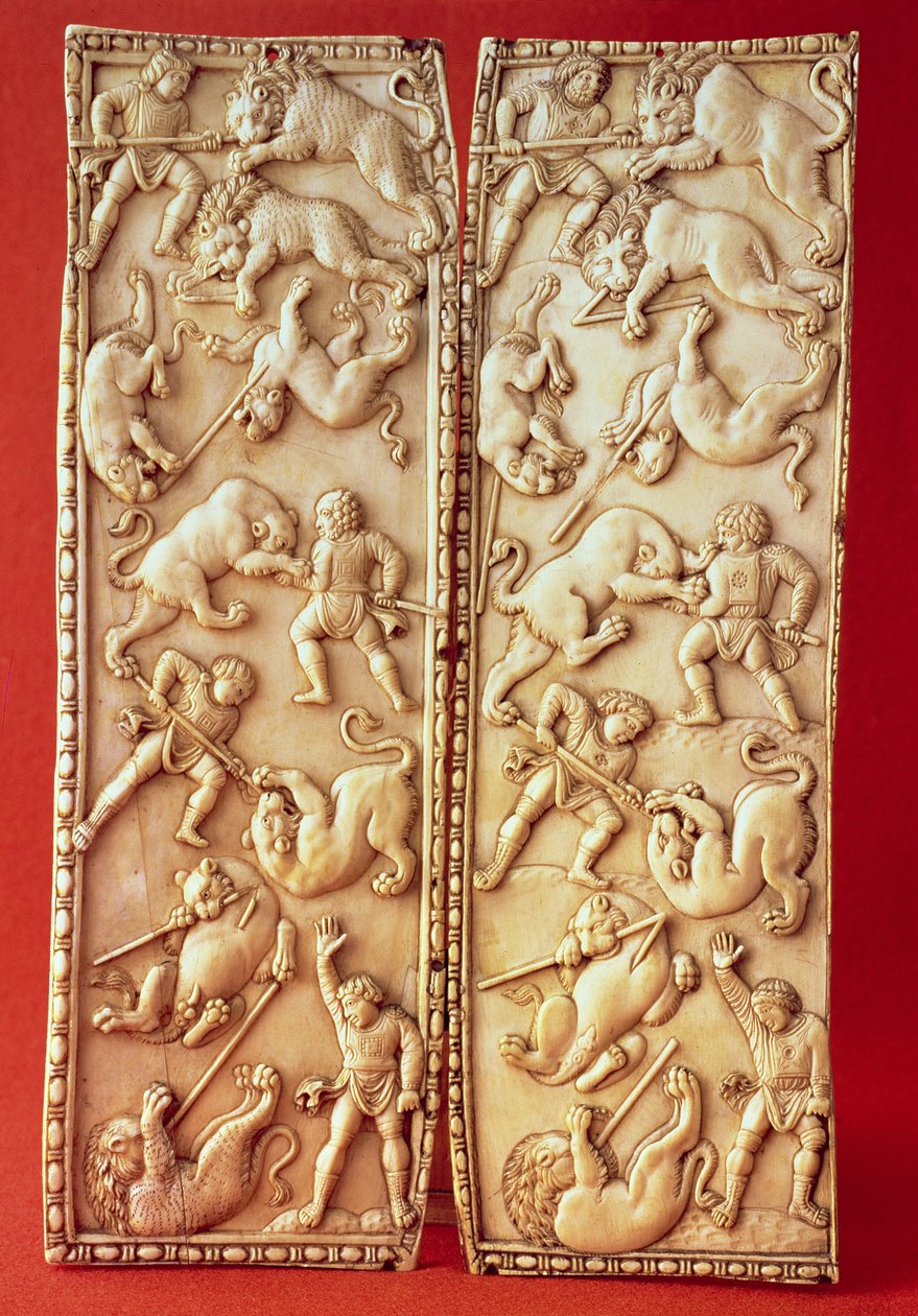 Diptyque avec une scène de chasse au lion - Byzantine