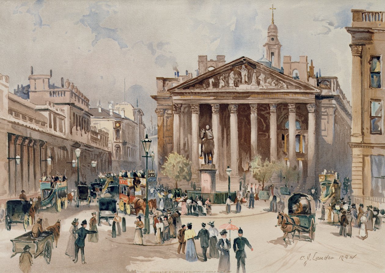 Vue de la Bourse Royale, City de Londres, pub. par G. Rowney, 1897 - C. J. Lander