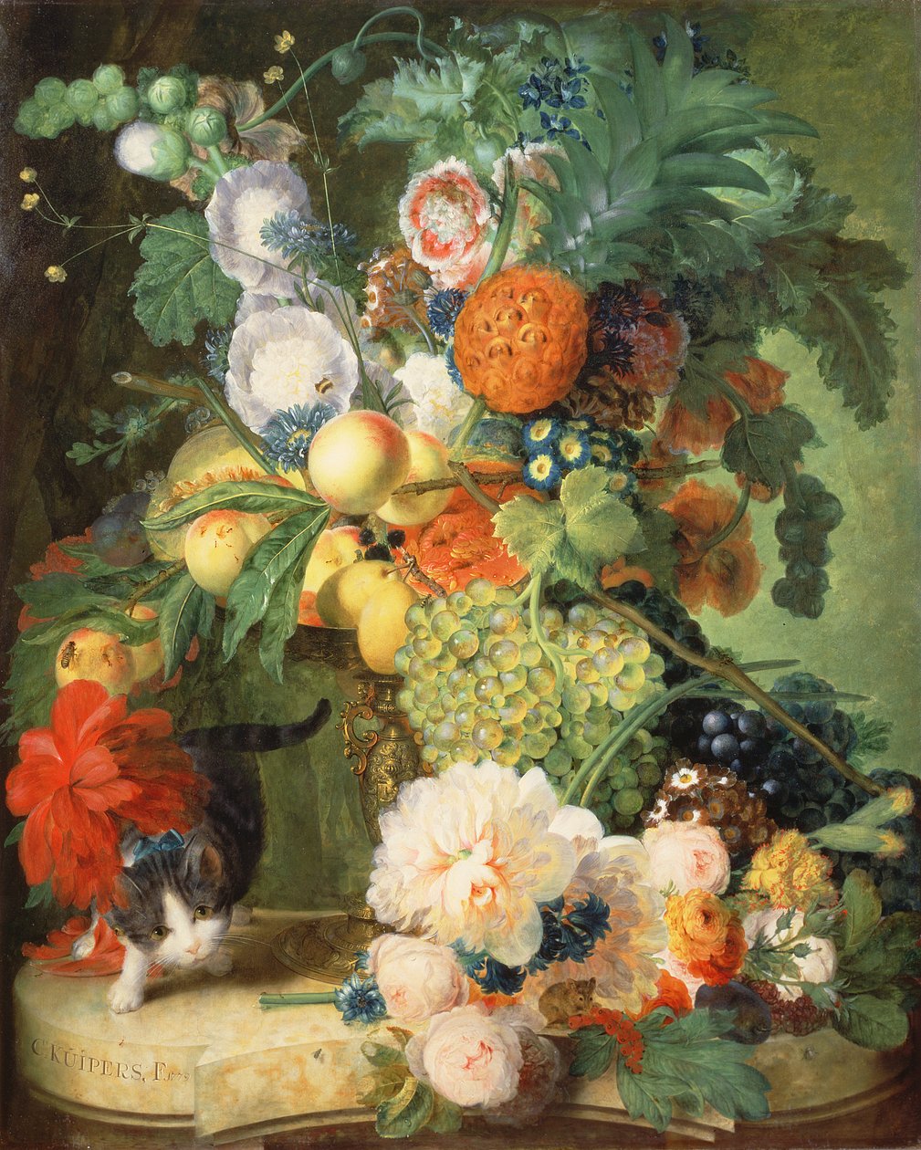 Nature morte avec fleurs et chat - C. Kuipers