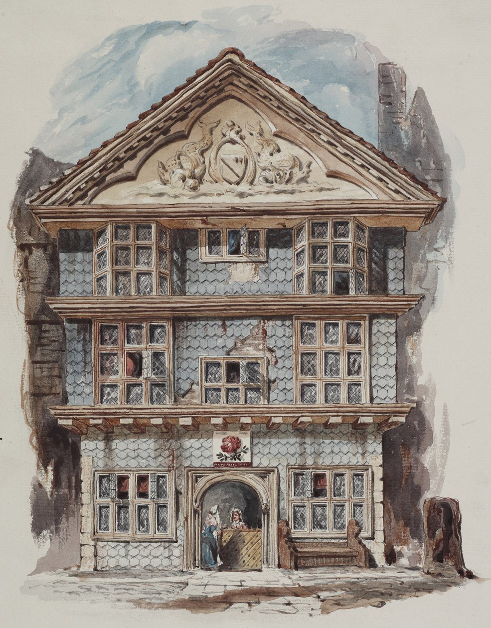 Vue rétrospective de la taverne Rose, Fenchurch Street en 1730, c.1805 - C. Williams