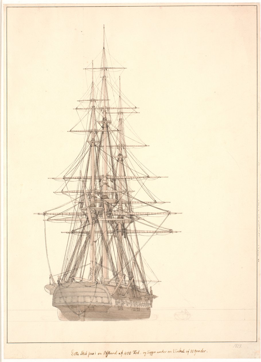 En fregat set agterfra - Christoffer Wilhelm Eckersberg