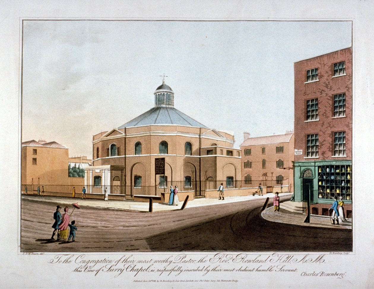 Chapelle de Surrey, Blackfriars Road, Southwark, Londres, 1816 - C Rosenberg