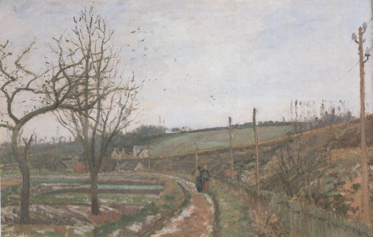 La Route au bord du chemin de fer, effet de neige - Camille Jacob Pissarro