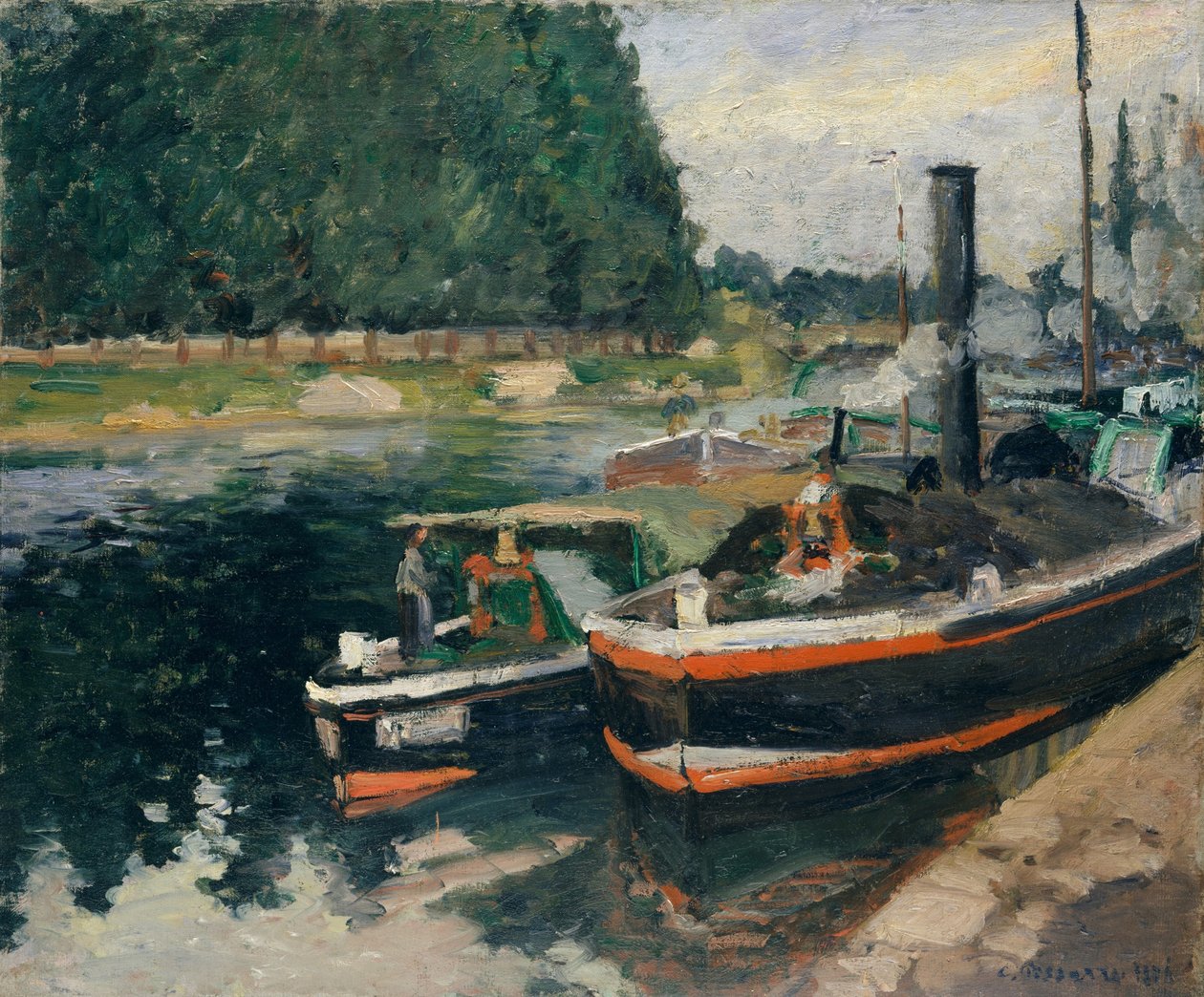 Bateaux de charge dans le port de Pontoise - Camille Jacob Pissarro