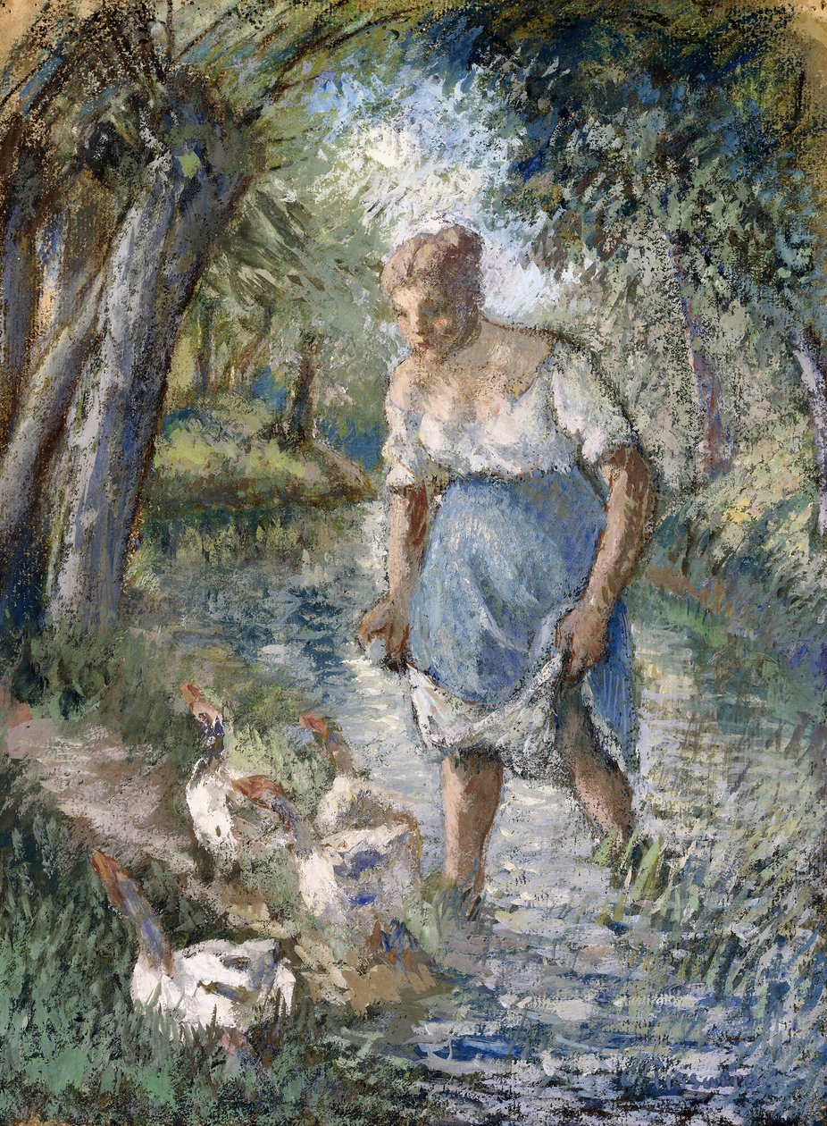 Paysanne traversant un ruisseau, vers 1894 - Camille Jacob Pissarro