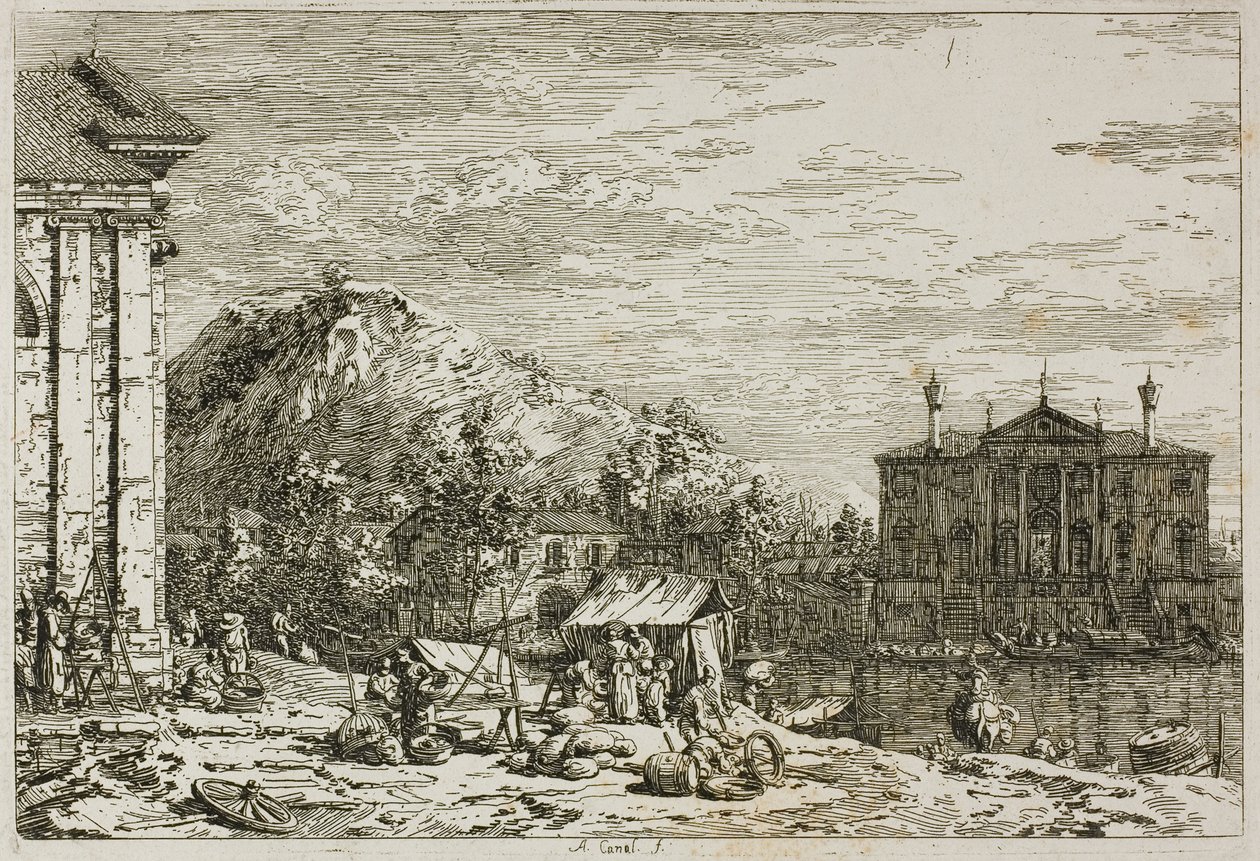 Le marché à Dolo, de Vedute - Canaletto