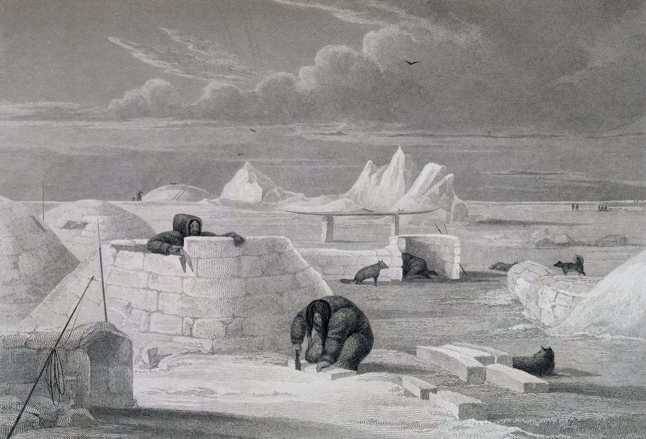 Eskimaux construisant une hutte de neige, du 