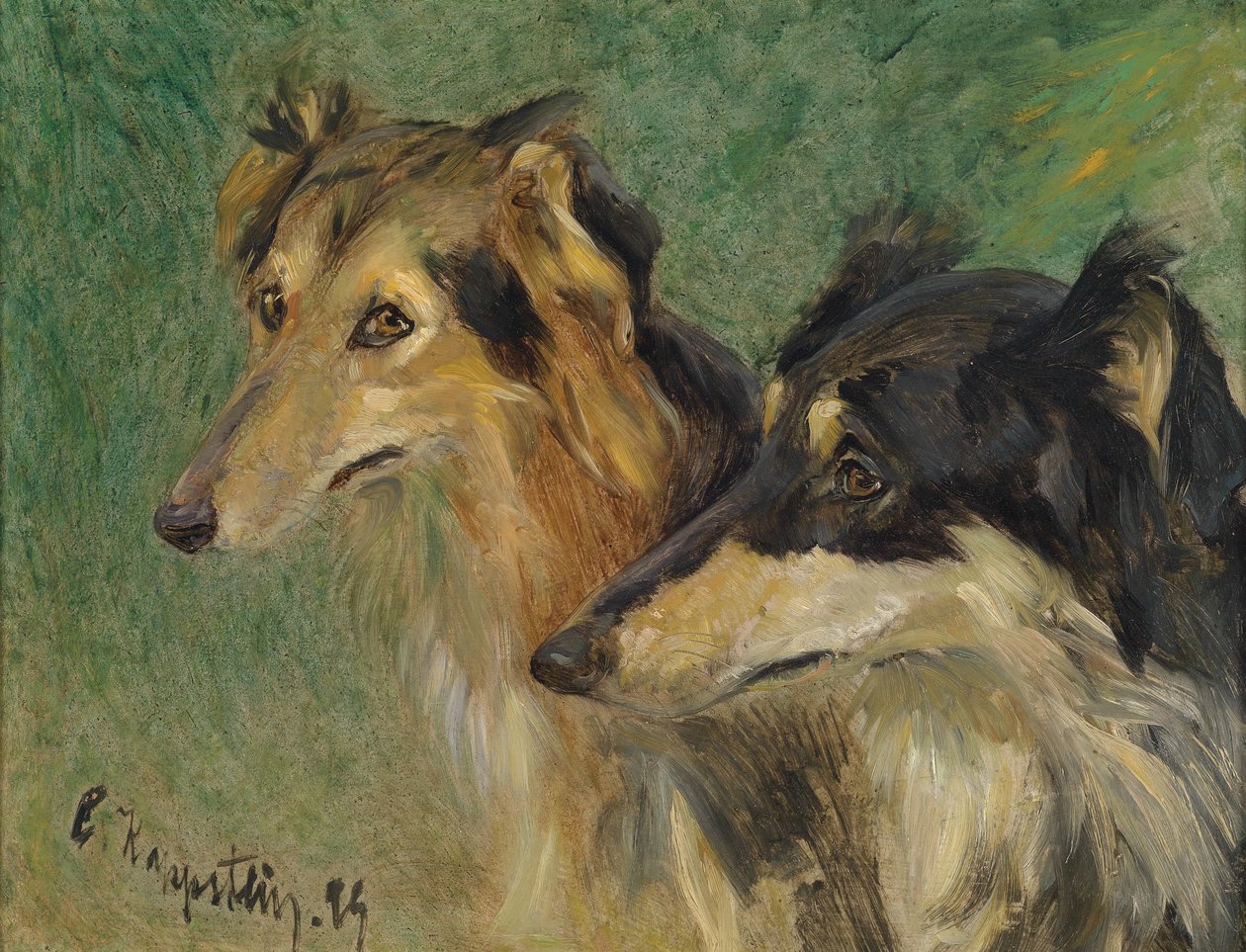 Portrait de deux chiens Borzoï - Carl Friedrich Kappstein