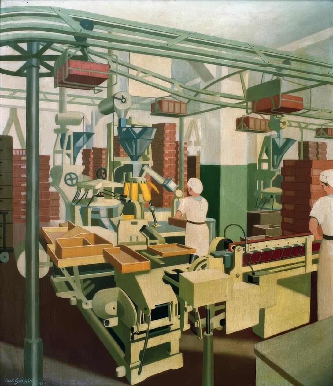 Salle des machines avec deux filles au travail - Carl Grossberg