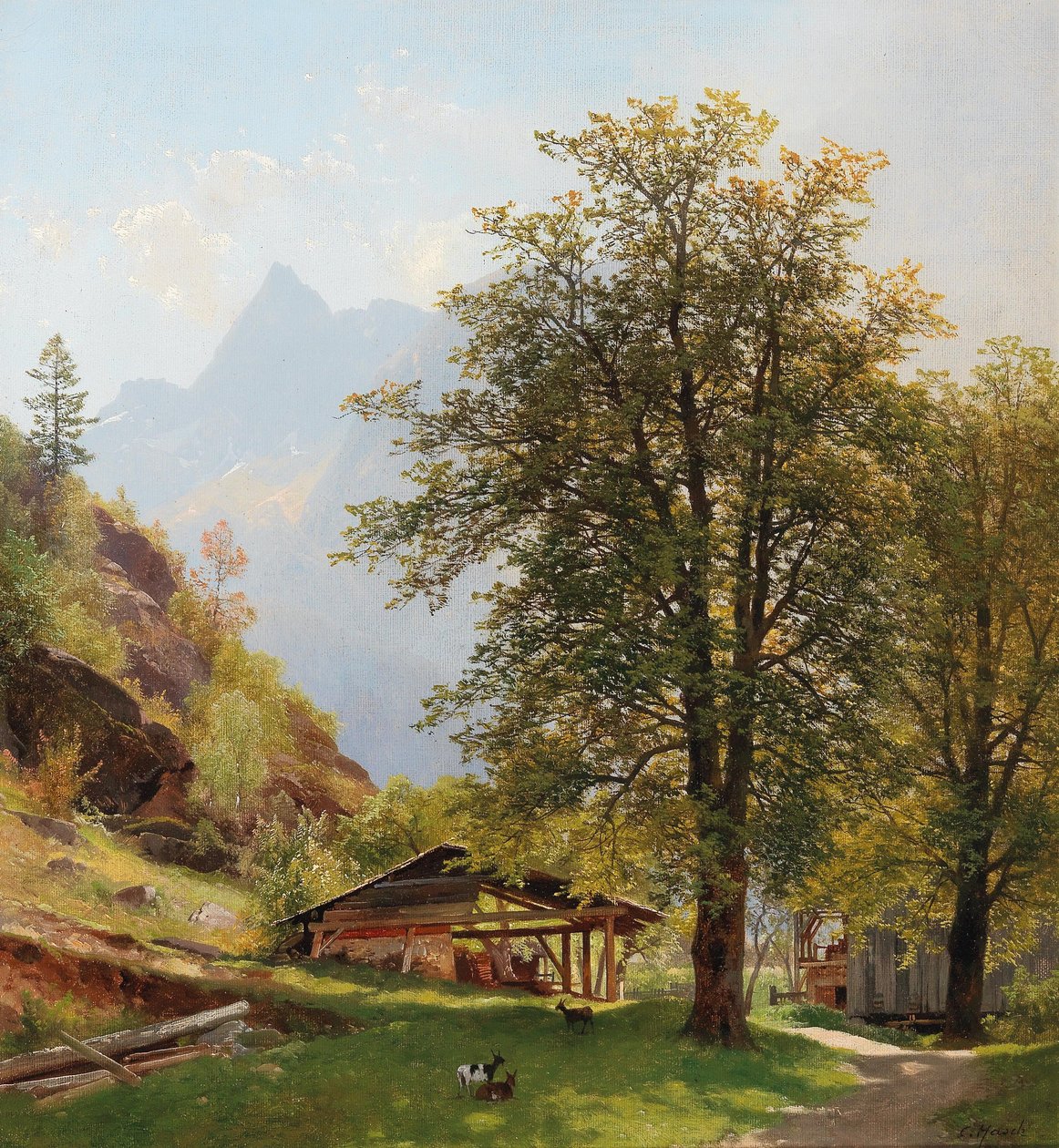 Paysage avec bâtiments de ferme - Carl Hasch